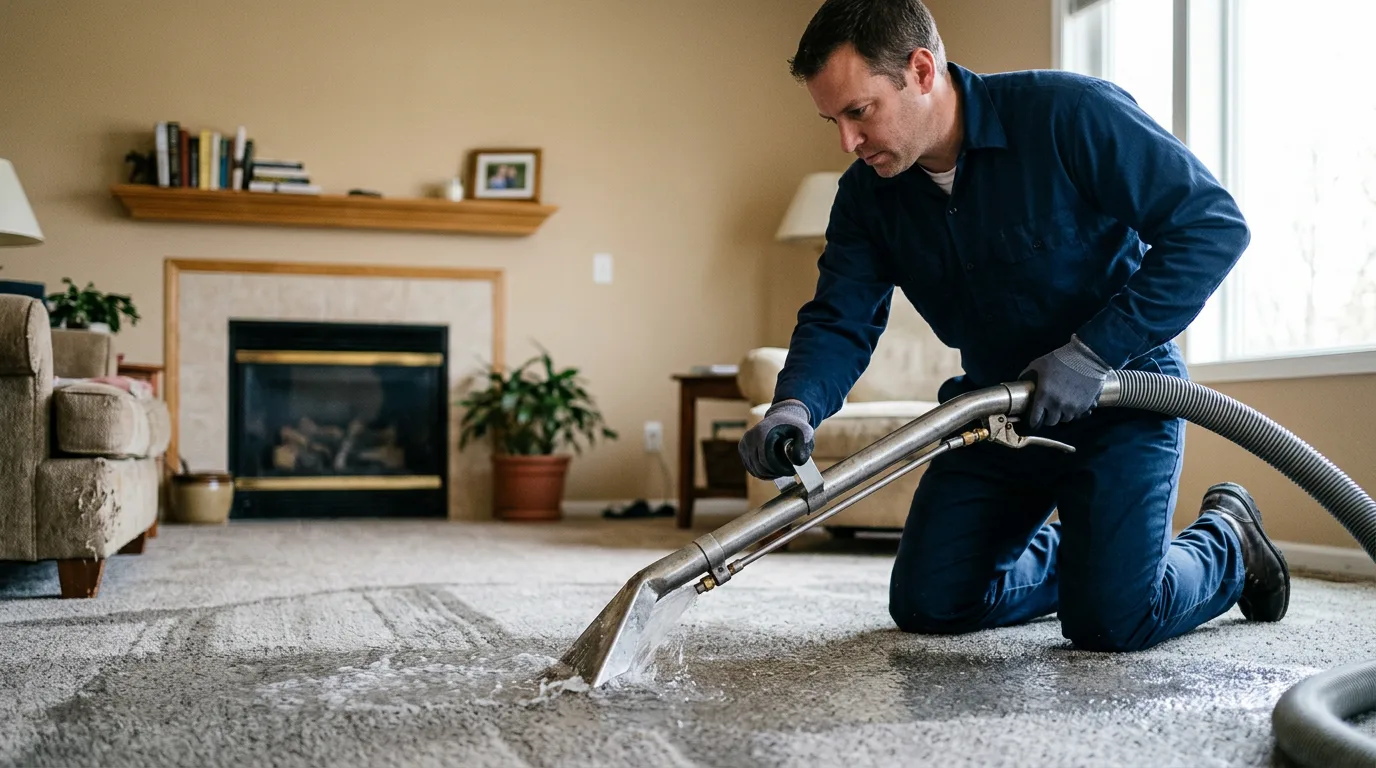 Water damage restoration technician working near Bristol, ME